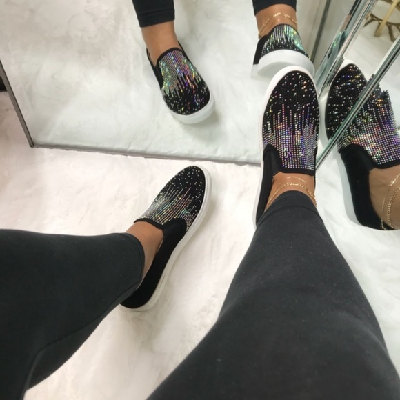 Brushed Faux Leather Embellished Slip On Sneakers - Picture 2 of 5